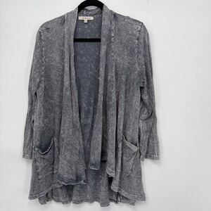 Jess & Jane Women's Size L Gray Distressed Tie Dye Kimono Cardigan Artsy
